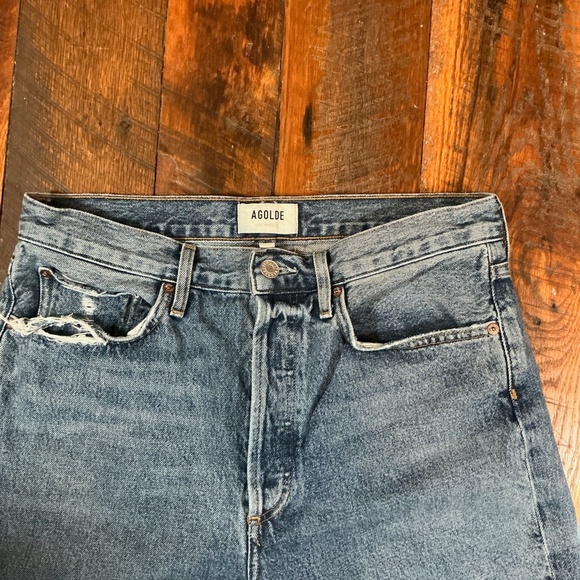 AGOLDE High Rise Straight Leg Jeans Medium Wash Distressed Women’s Size 28 - Picture 7 of 12